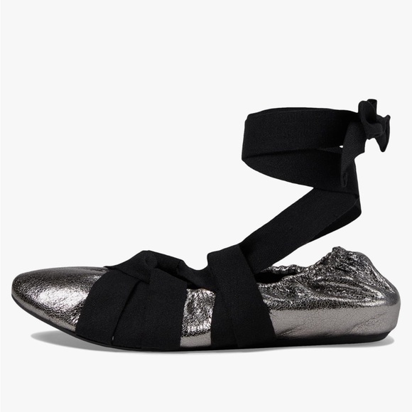 NWT $128  silver and blackstrap, Free People ballet wrap flats. Size 9.5 - Picture 7 of 7